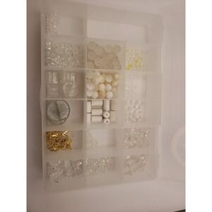 Assorted Jewelry Bead Lot Over 1lb Clear White Iridescent Mixed Craft Supplies